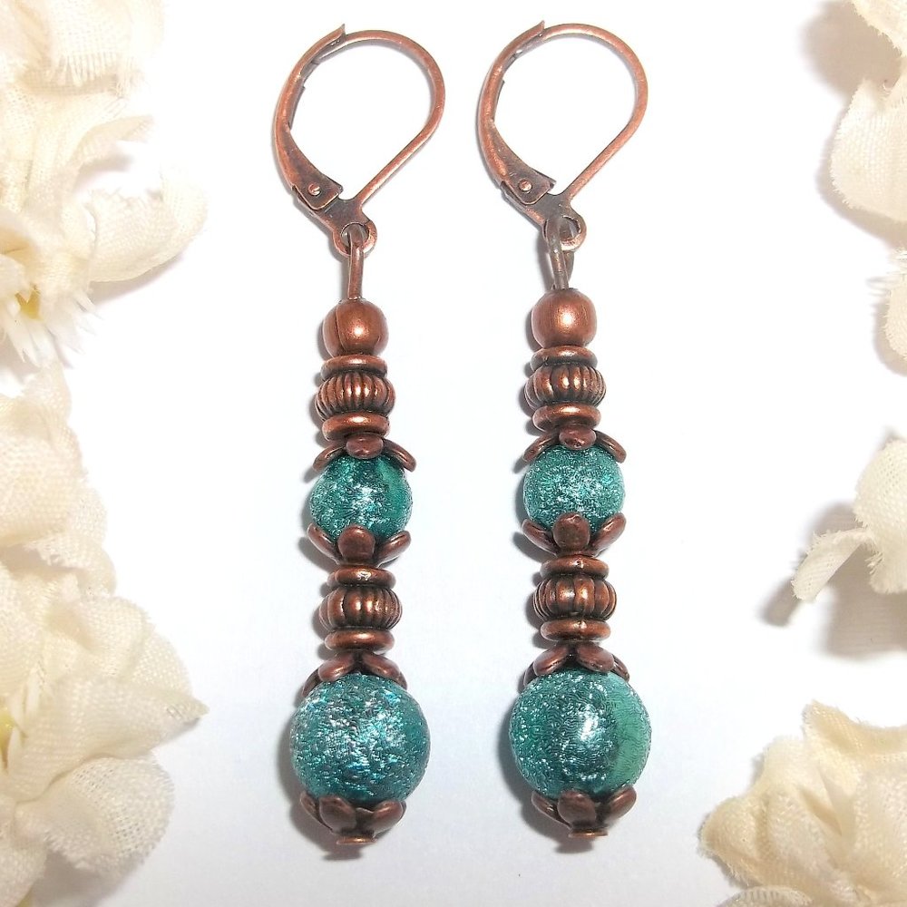 Cute Boho Earring Turquoise Blue & Copper NWT Bohemian Dangle Drop Style 6374